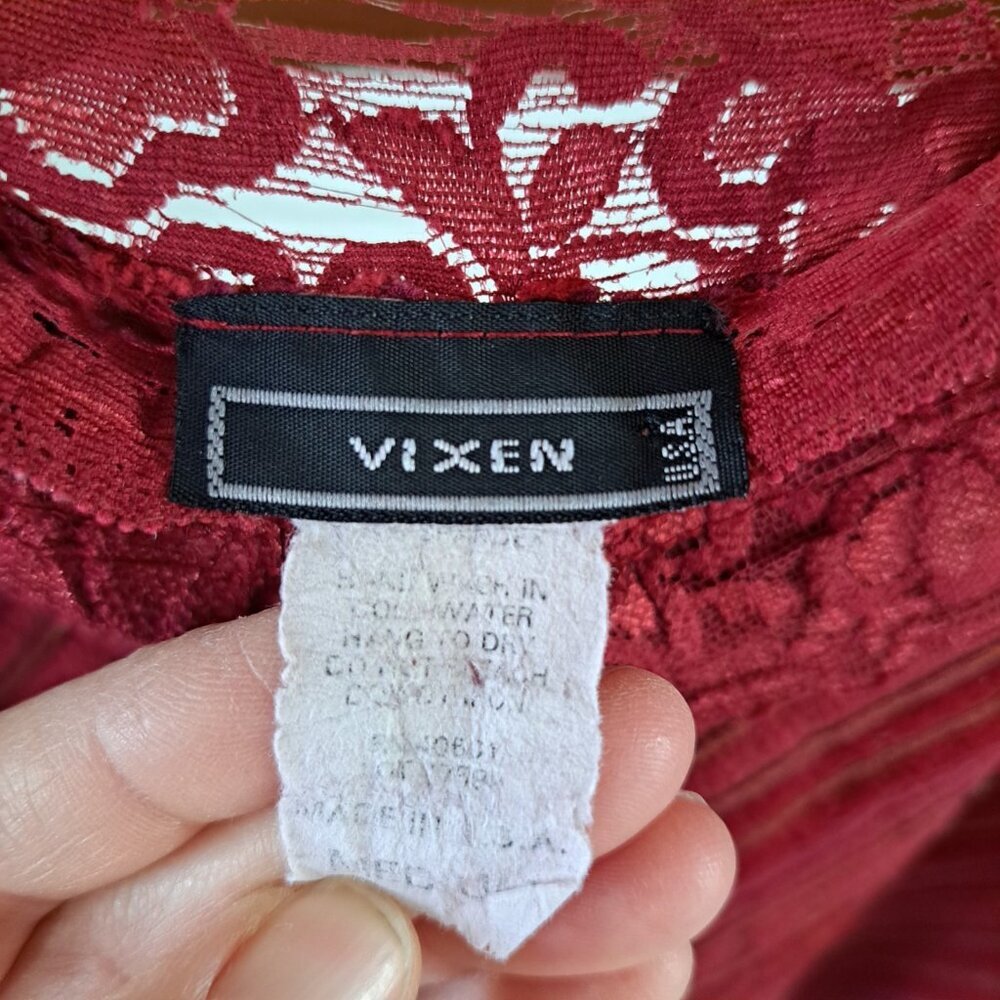 Vixen Y2K Tank Top Velvet Burnout Maroon Babydoll Spaghetti Strap Fairygrunge M - Picture 5 of 9